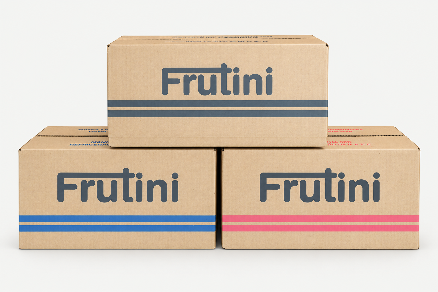 Caixas de papelão Frutini empilhadas