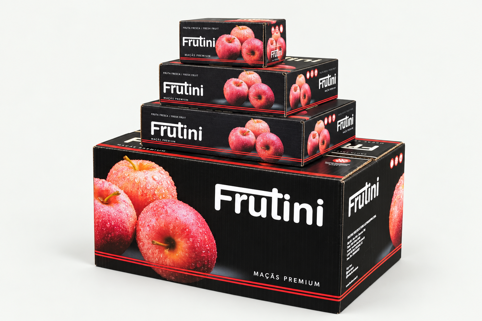 Caixas Frutini Maçãs Premium em diferentes tamanhos