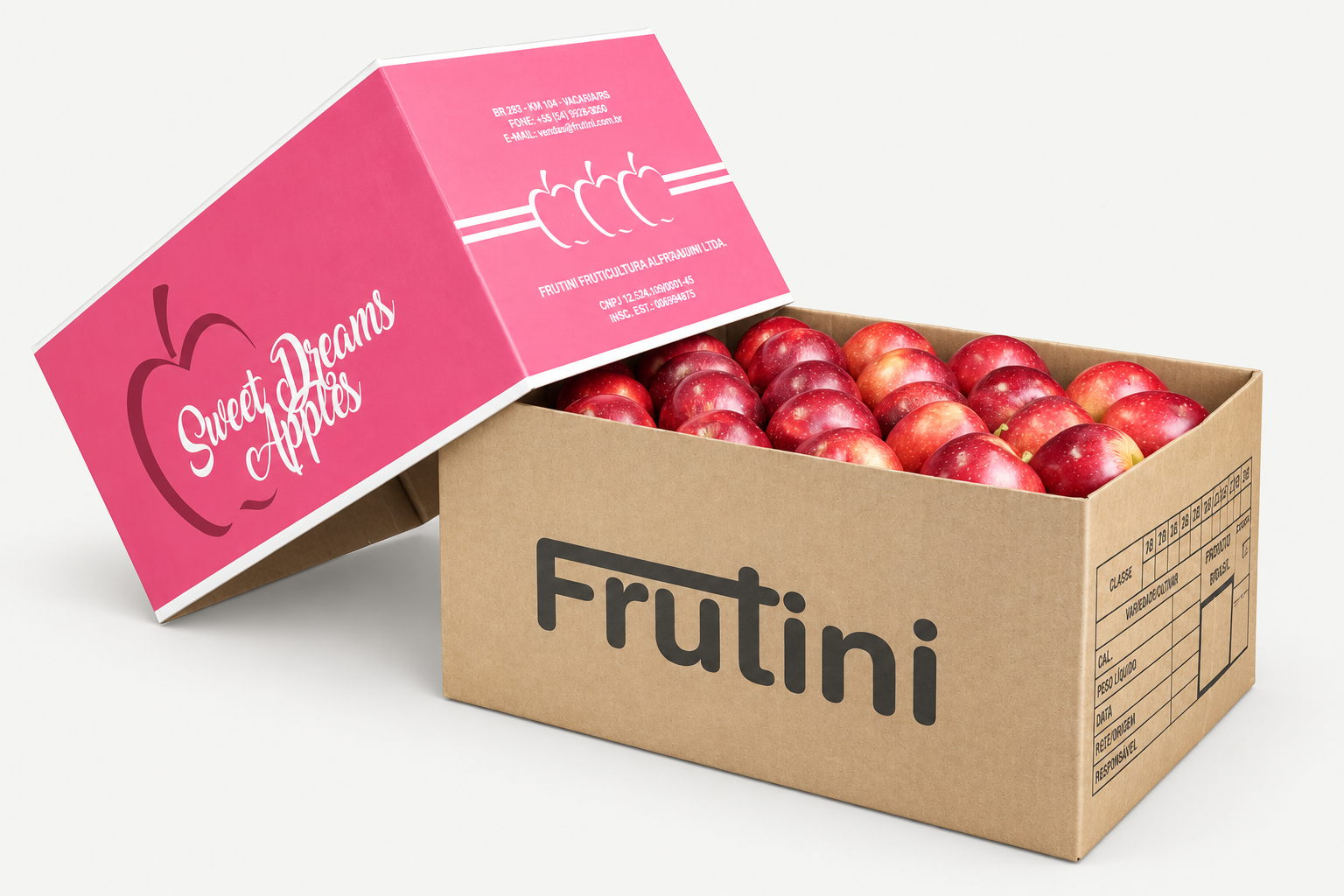 Caixa Sweet Dreams Apples aberta com maçãs vermelhas